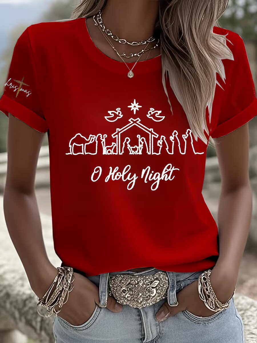 Women's Christmas Eve Print Crew Neck T-Shirt