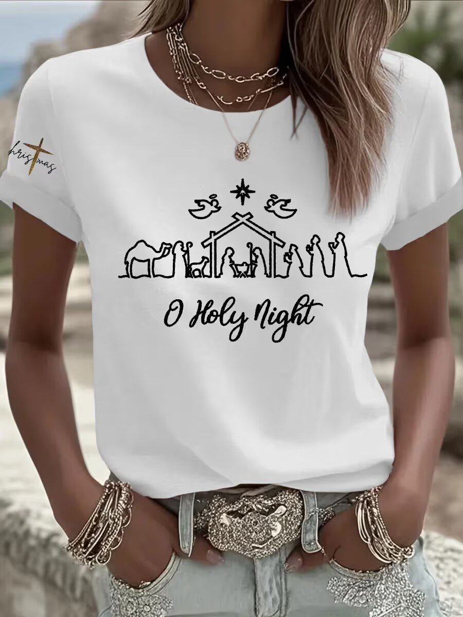 Women's Christmas Eve Print Crew Neck T-Shirt