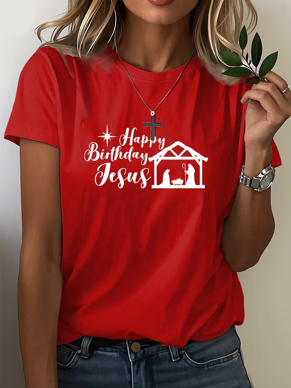 Women's Faith Christmas Print Crew Neck T-Shirt