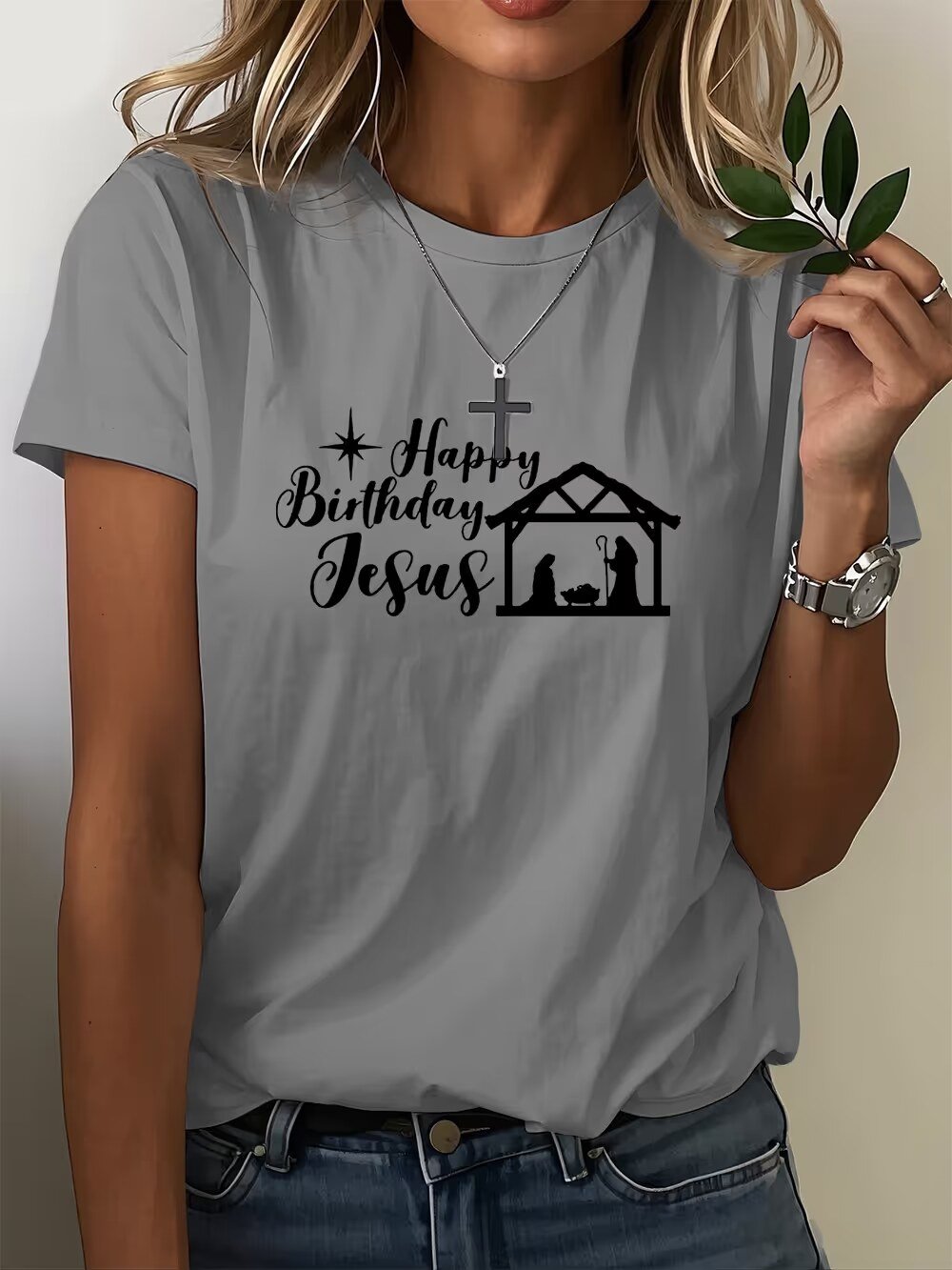 Women's Faith Christmas Print Crew Neck T-Shirt