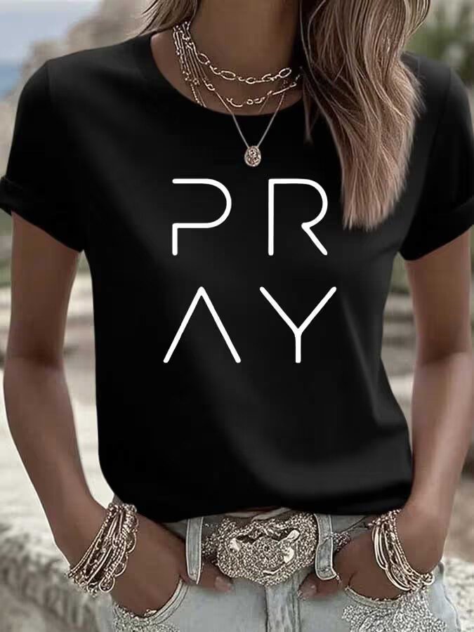 Faith Print Crew Neck T-Shirt for Women