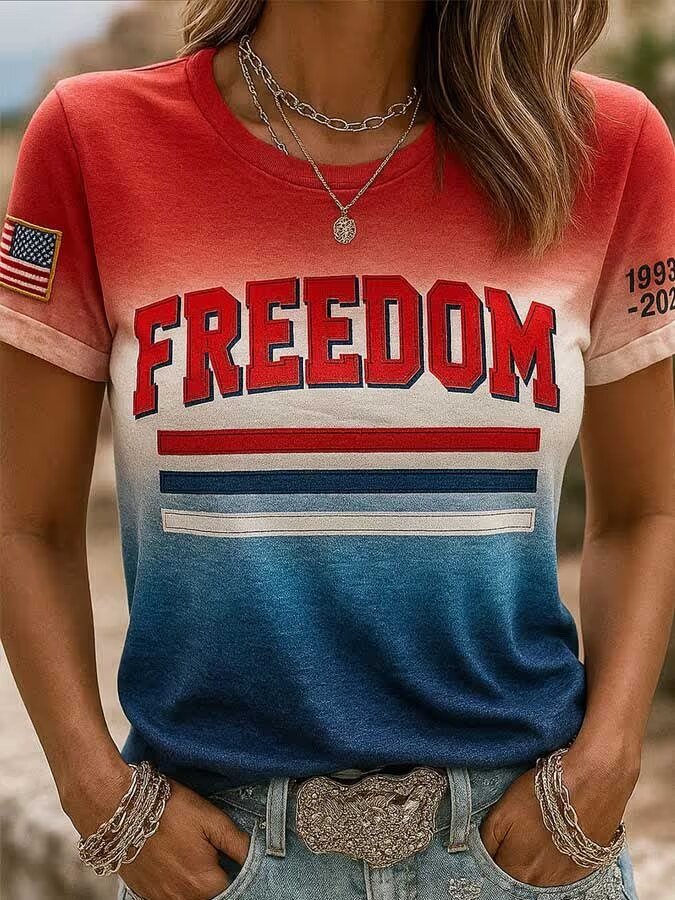 Freedom Print Crew Neck Tee for Women