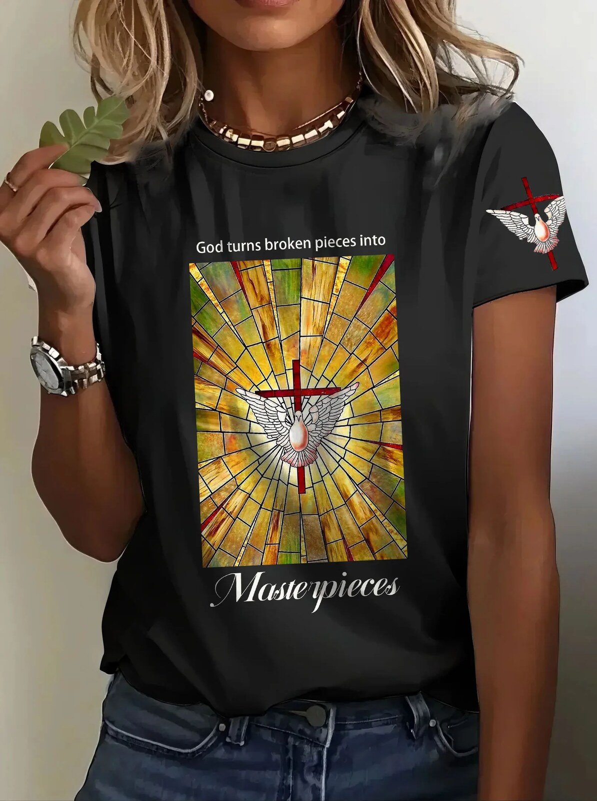 Women's God Turns Broken Pieces into Masterpieces Printed Crew Neck Short Sleeve T-shirt