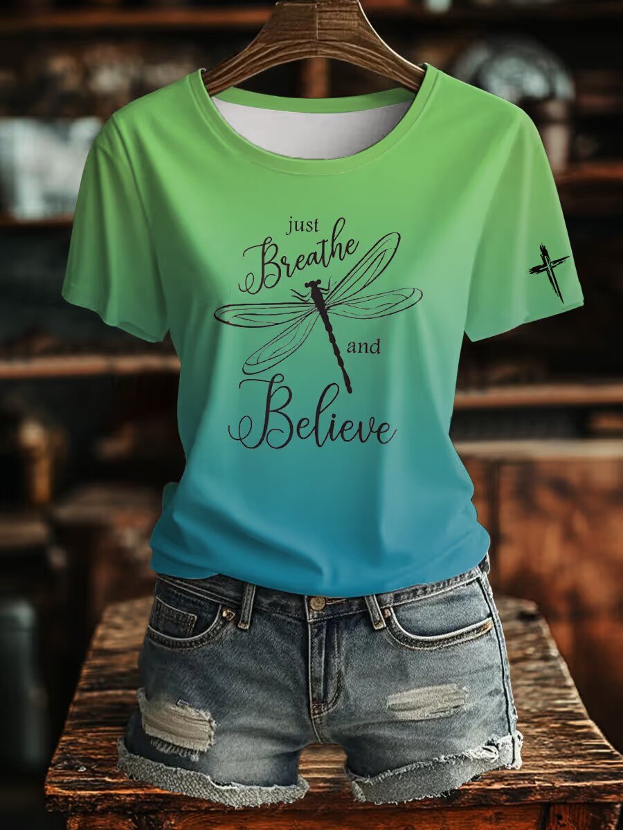 Women's Just Breathe And Believe Crew Neck T-Shirt