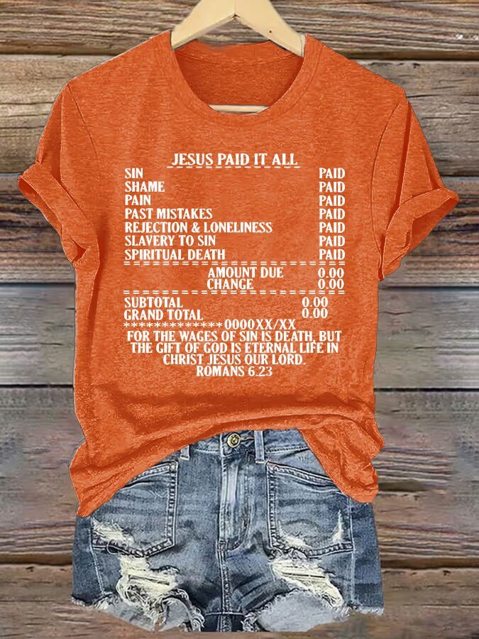 Women's Summer Jesus Pays It All Crew Neck Summer Casual Top