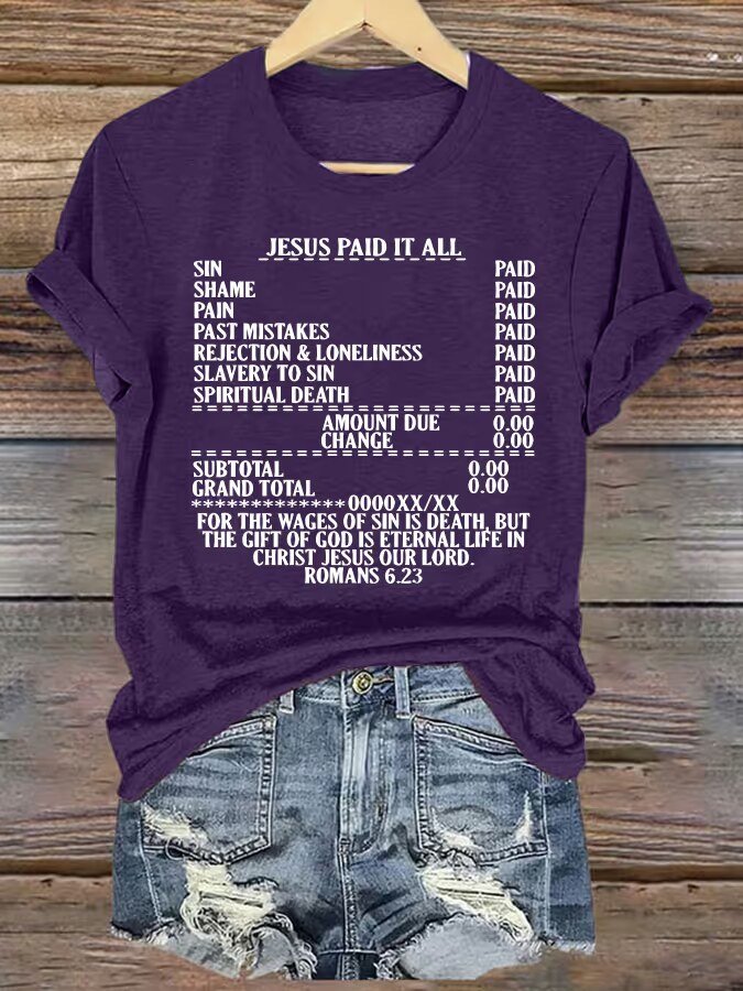 Women's Summer Jesus Pays It All Crew Neck Summer Casual Top