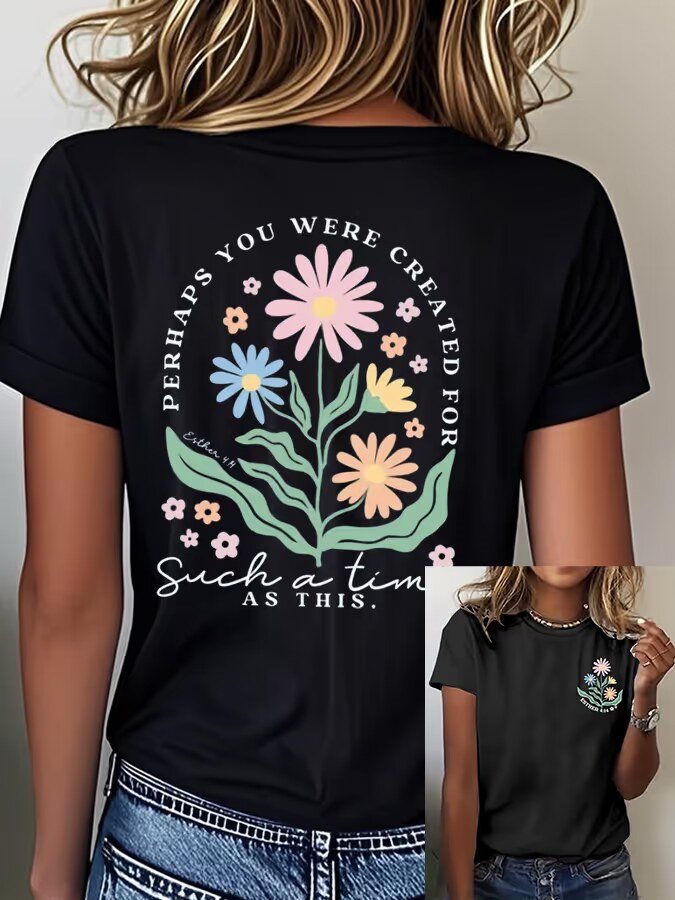 Women's Faith Floral Print Crew Neck T-Shirt